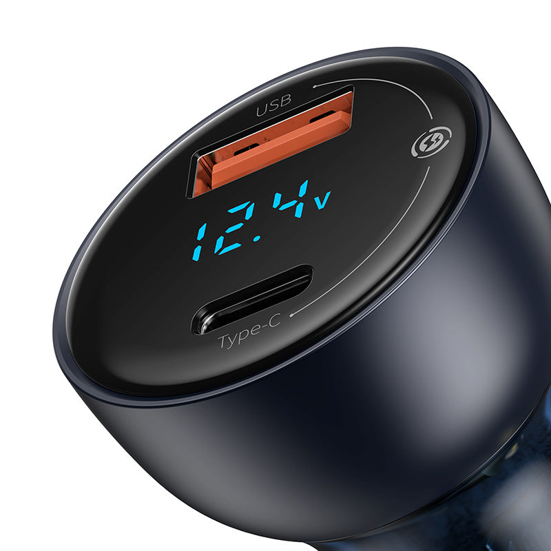 Baseus Carregador Isqueiro Particular Display Digital Qc+Pps Dual 65W Cinza Escuro