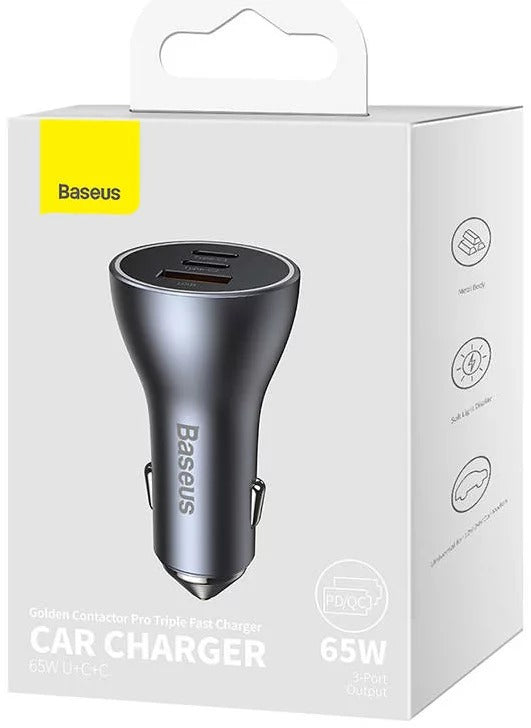 Baseus Carregador Isqueiro Golden Contractor Pro Usb-C/Usb 65W Cinzento