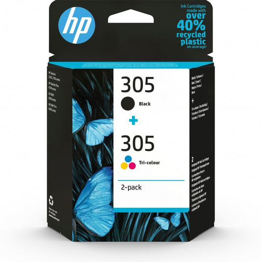 HP 305 2-Pack Tri-color/Preto Original Ink Cartridge