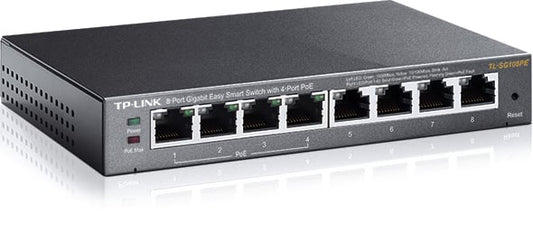 Tp-Link 8 Portas Gigabit Desktop PoE Easy Smart Switch 8 Gigabit RJ45 Portas including 4 PoE Portas 55W PoE Power supply MTU/Port/Tag-based VLAN QoS IGMP Snooping steel case