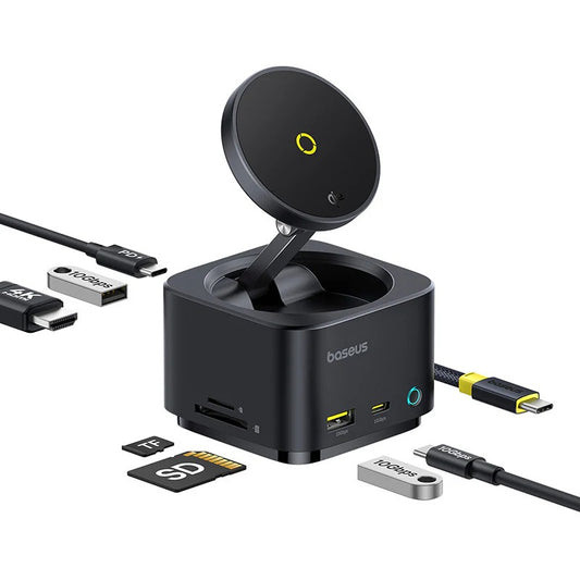Baseus Magpro Series Ii 7-In-1 Hub Magnetic Wireless Charging 15W Cosmic Preto (Usb-C To 1 * Hdmi 4K@60Hz