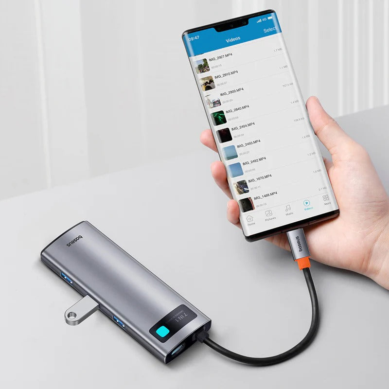 Hub Usb Baseus Metal Gleam Series 7-Port Hub Space Grey Type-C To Hdmi4K@60Hz*1+Usb3.0*3+Pd*1+SD/TF