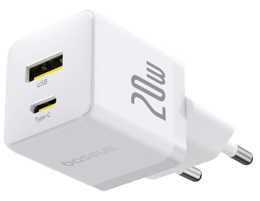 Baseus Carregador Palm Fast Charger C+U 20W Eu Moon White