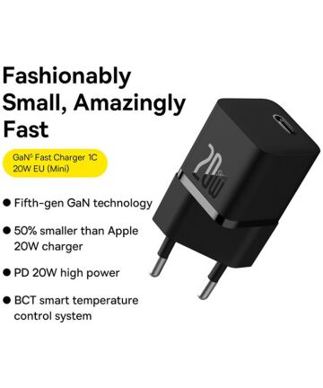 Baseus Carregador Rápido compacto Gan5 20W Usb-C preto
