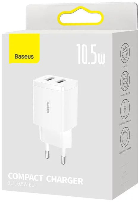 Baseus Carregador Compacto 2U 10.5W Eu Branco