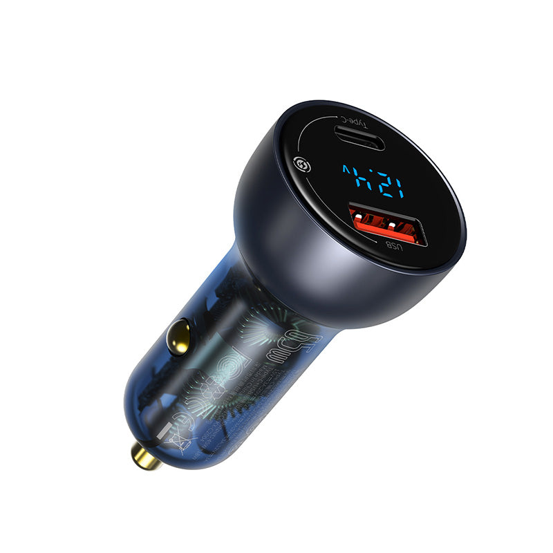 Baseus Carregador Isqueiro Particular Display Digital Qc+Pps Dual 65W Cinza Escuro