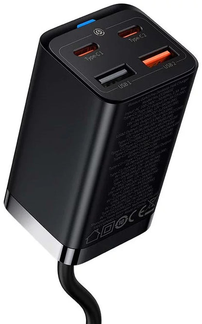 Carregador Baseus Rápido Gan3 Pro: 2x Usb-C: 2x Usb: 65W Preto