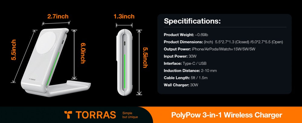 Carregador Torras Polypow 3-in-1 Wireless Charging Pad