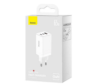 Baseus Carregador Gan5 Pro Fast Charger 2C+U 65W Eu White(Include Xiaobai Series Fast Charging Cabo Ty