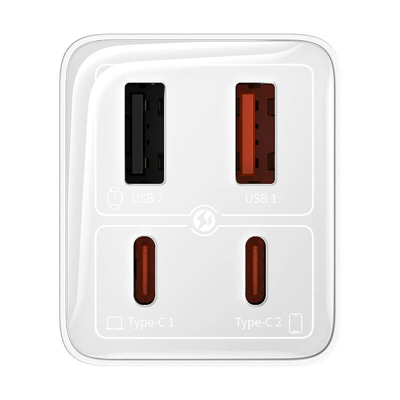 Baseus Carregador Gan6 Pro Dual Usb-A/Usb-C 65W Fast Charger Branco + Cabo Usb-C 100W 1M