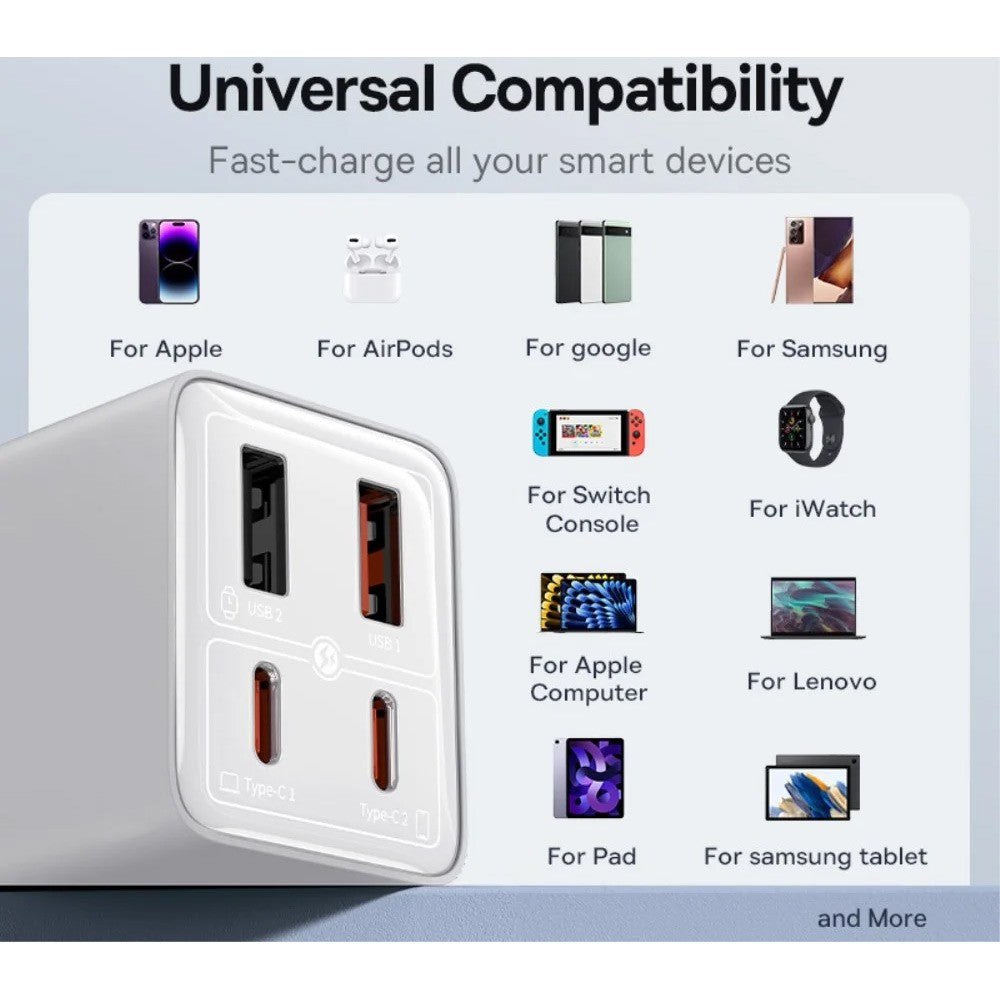 Baseus Carregador Gan6 Pro Dual Usb-A/Usb-C 65W Fast Charger Branco + Cabo Usb-C 100W 1M