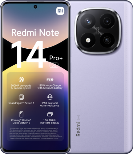 Smartphone Redmi Note 14 Pro+ 5G Lavender Purple 8GB+256GB