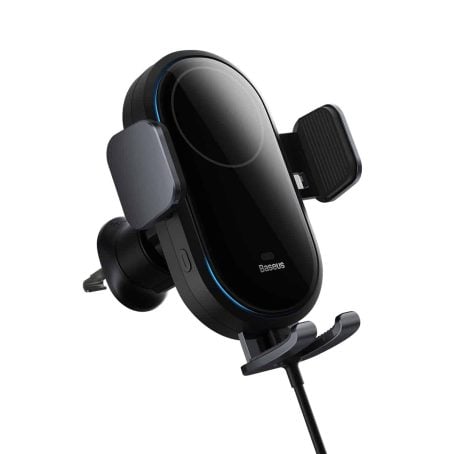 Baseus Suporte Telemóvel Carro c/ Carregador Wireless 15W LightChaser Preto