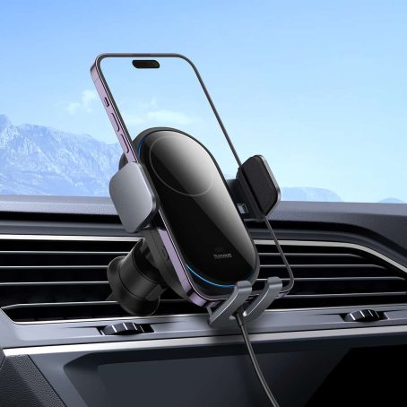 Baseus Suporte Telemóvel Carro c/ Carregador Wireless 15W LightChaser Preto