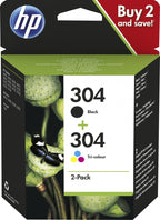 HP 304 Pack de 2 cor (ciano: magenta: amarelo): preto pigmentado original tinteiro para AMP 130: Deskjet 26XX: 37XX: ENVY 50XX