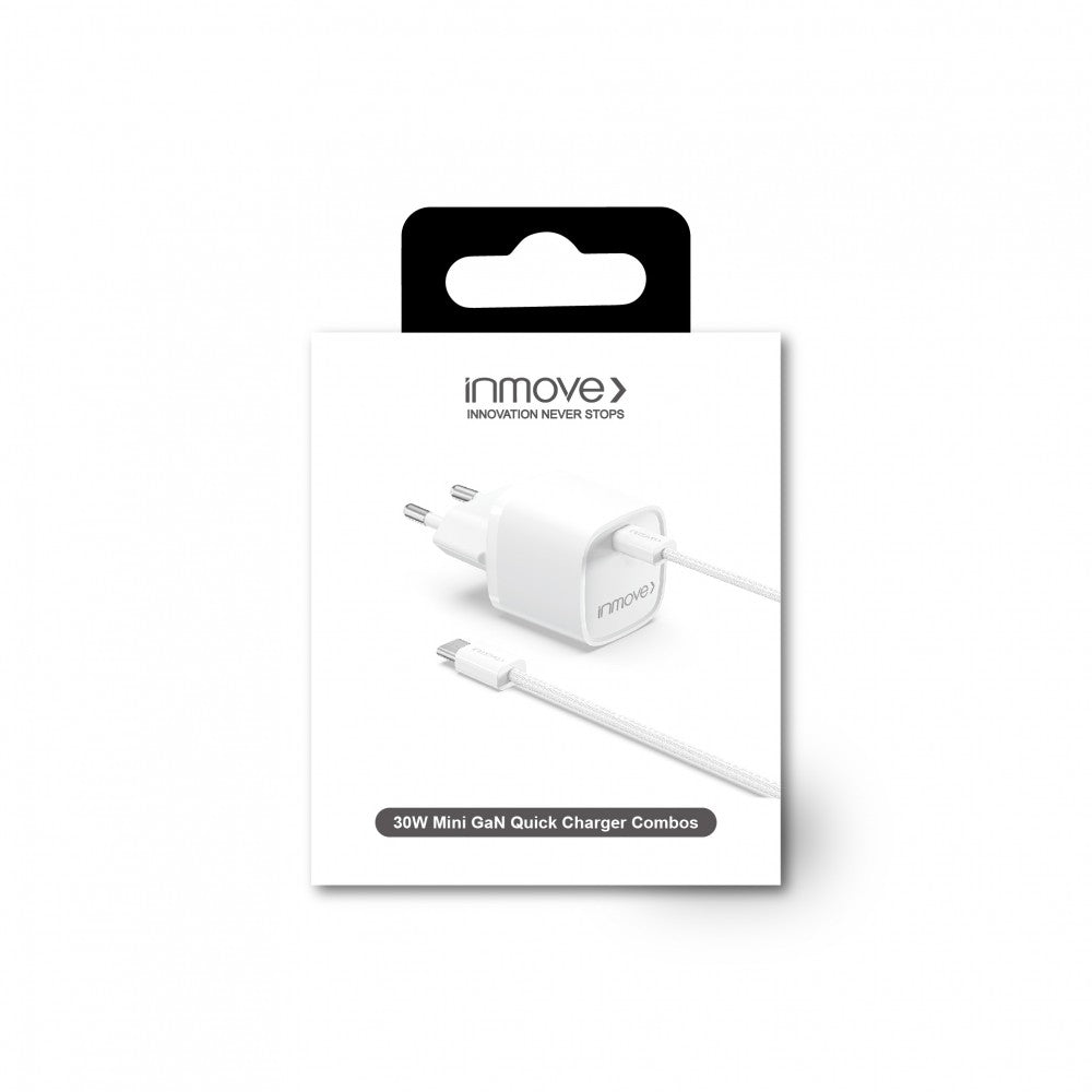 Inmove Carregador Mini Gan Quick Charger Combo Type C - Type C 30W White
