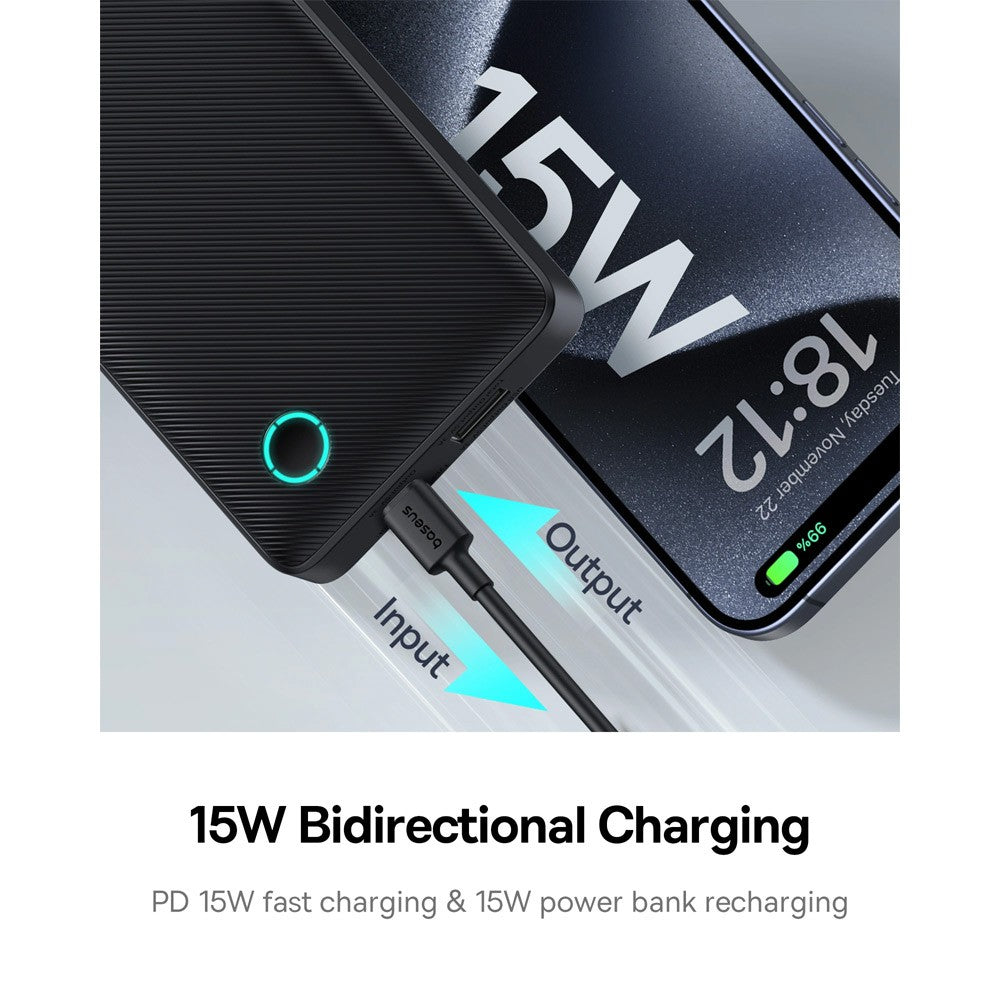 Baseus Powerbank Air Lite 10000Mah 15W Preta + Cabo Usb-C 30Cm