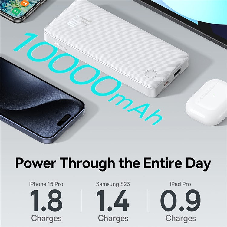 Baseus Powerbank Air Lite 10000Mah 15W Branca + Cabo Usb-C 30Cm