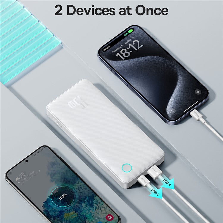 Baseus Powerbank Air Lite 10000Mah 15W Branca + Cabo Usb-C 30Cm