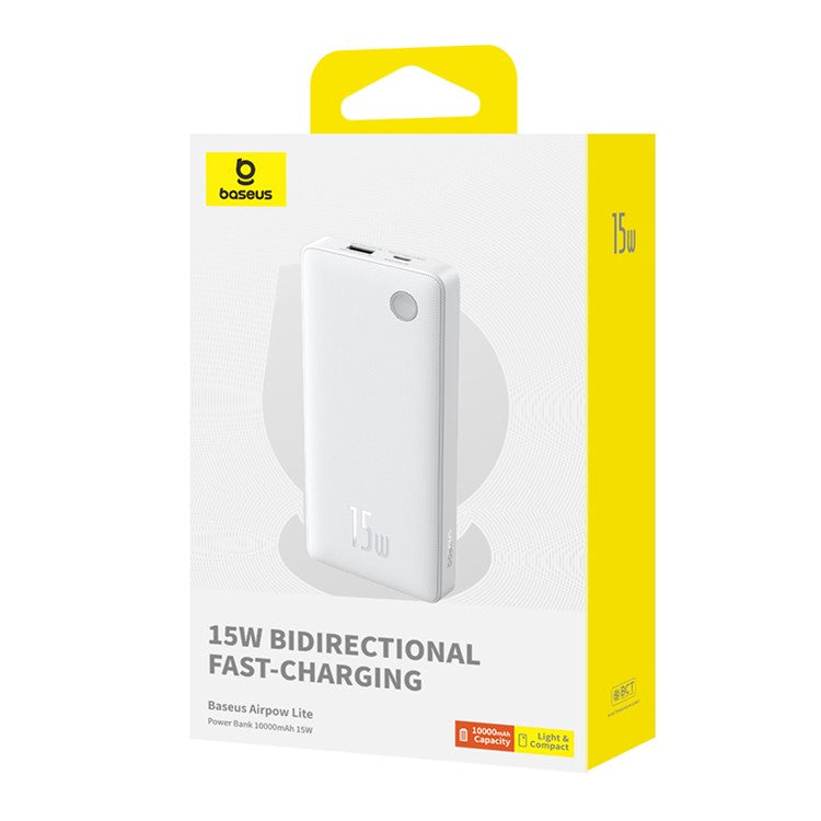 Baseus Powerbank Air Lite 10000Mah 15W Branca + Cabo Usb-C 30Cm