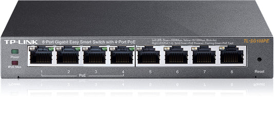 Tp-Link 8 Portas Gigabit Desktop PoE Easy Smart Switch 8 Gigabit RJ45 Portas including 4 PoE Portas 55W PoE Power supply MTU/Port/Tag-based VLAN QoS IGMP Snooping steel case