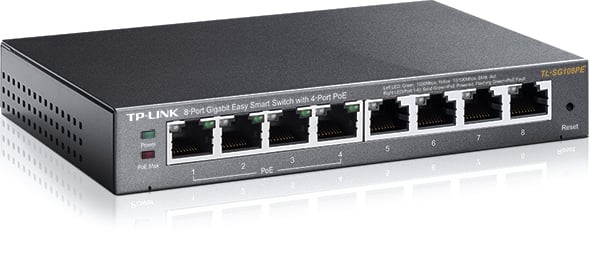 Tp-Link 8 Portas Gigabit Desktop PoE Easy Smart Switch 8 Gigabit RJ45 Portas including 4 PoE Portas 55W PoE Power supply MTU/Port/Tag-based VLAN QoS IGMP Snooping steel case