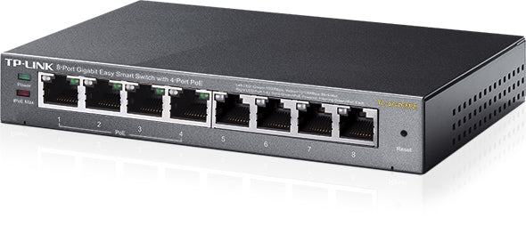 Tp-Link 8 Portas Gigabit Desktop PoE Easy Smart Switch 8 Gigabit RJ45 Portas including 4 PoE Portas 55W PoE Power supply MTU/Port/Tag-based VLAN QoS IGMP Snooping steel case