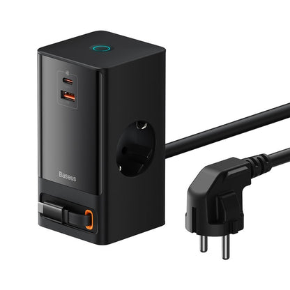 Baseus Powercombo Digital Powerstrip 2Ac+1U+1C+Retractable-C 65W With 1.5M Power Cord Eu Preto