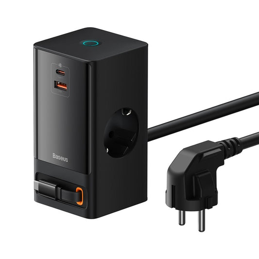 Baseus Powercombo Digital Powerstrip 2Ac+1U+1C+Retractable-C 65W With 1.5M Power Cord Eu Preto