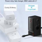 Baseus Powercombo Digital Powerstrip 2Ac+1U+1C+Retractable-C 65W With 1.5M Power Cord Eu Preto
