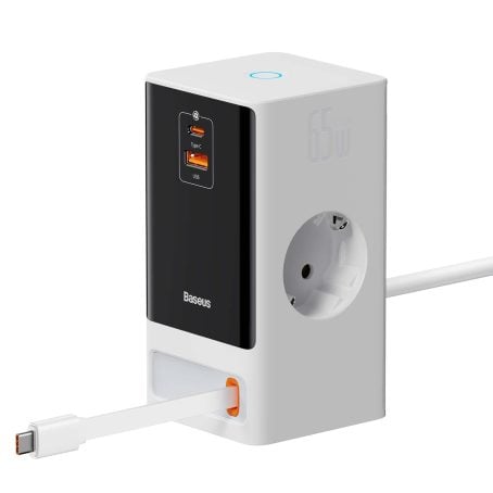 Os-Baseus Powercombo Digital Powerstrip 2Ac+1U+1C+Retractable-C 65W
