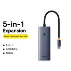 Baseus Hub Usb UltraJoy 5in1 5-Portas (1xHdmi 4K@30Hz + 4xUsb 3.0) Cinza