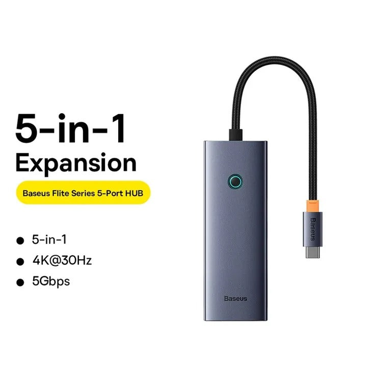 Baseus Hub Usb UltraJoy 5in1 5-Portas (1xHdmi 4K@30Hz + 4xUsb 3.0) Cinza