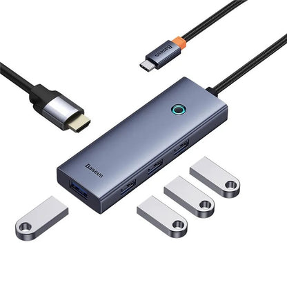 Baseus Hub Usb UltraJoy 5in1 5-Portas (1xHdmi 4K@30Hz + 4xUsb 3.0) Cinza