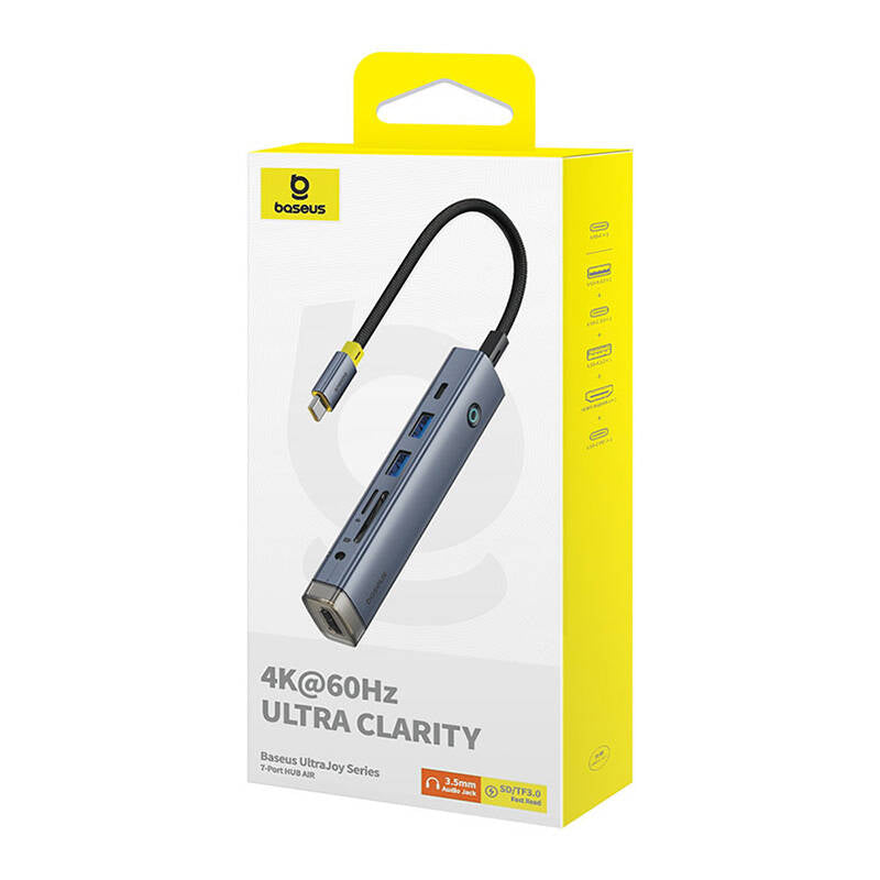 Baseus Ultrajoy Series 7-Port Hub Air Space Cinza (Type-C To Hdmi4K@60Hz*1+Usb3.0*2+Pd*1+Sd/Tf3.0*1+3