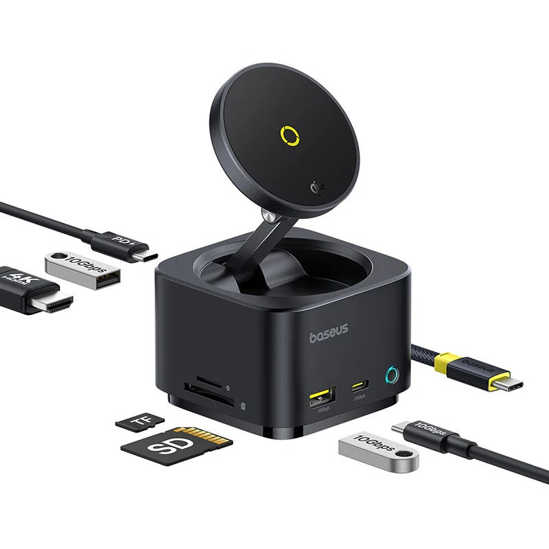 Baseus Magpro Series Ii 7-In-1 Hub Magnetic Wireless Charging 15W Cosmic Preto (Usb-C To 1 * Hdmi 4K@60Hz