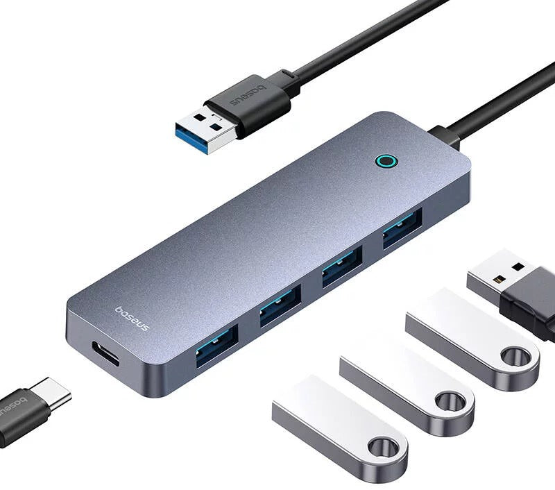 Hub Usb Baseus Hub 4In1 Ultrajoy Lite 100Cm Usb-A To 4X Usb 3.0 + Usb-C 5V (Grey)