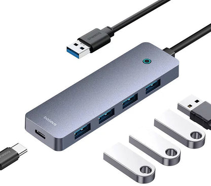 Hub Usb Baseus Hub 4In1 Ultrajoy Lite 100Cm Usb-A To 4X Usb 3.0 + Usb-C 5V (Grey)