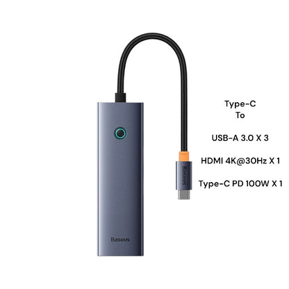 Baseus Hub USB UltraJoy Series 5-Port Space Grey (Dual USB-C to USB-C+HD)