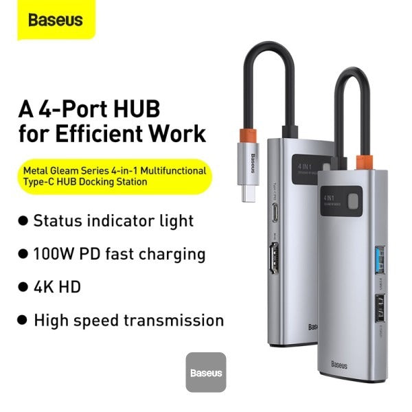 Hub USB Baseus Metal Gleam 4-in-1 Multifuncional Type-C Docking Station Gray