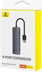 Hub USB Baseus 4 em 1 Hub UltraJoy Lite USB-A para USB 3.0 15cm (Cinza)