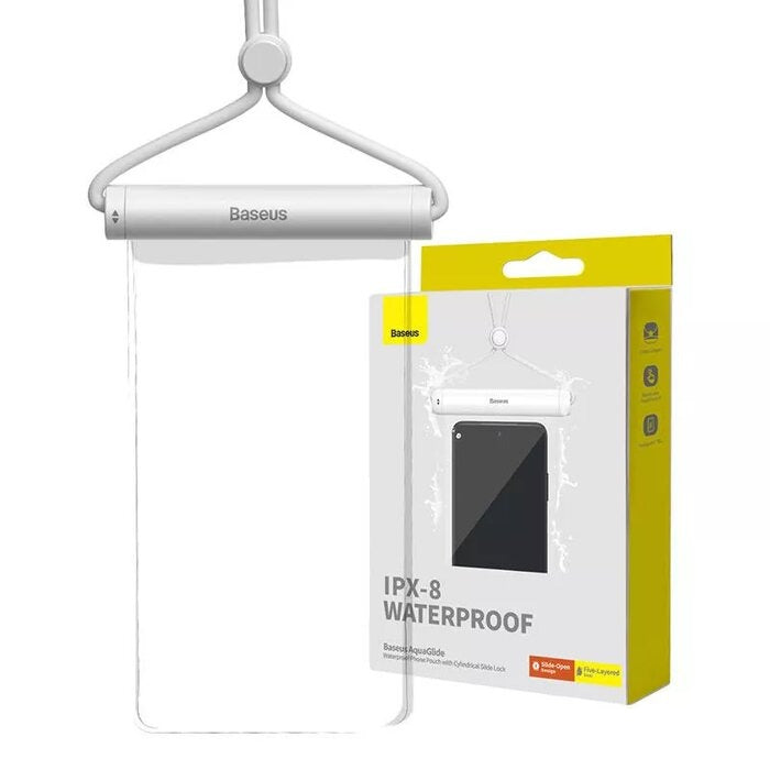 Os-Baseus Aquaglide Waterproof Phone Pouch With Cylindrical Slide Lock Moon White