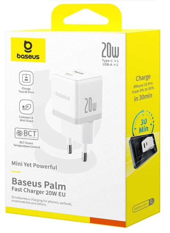 Baseus Carregador Palm Fast Charger C+U 20W Eu Moon White