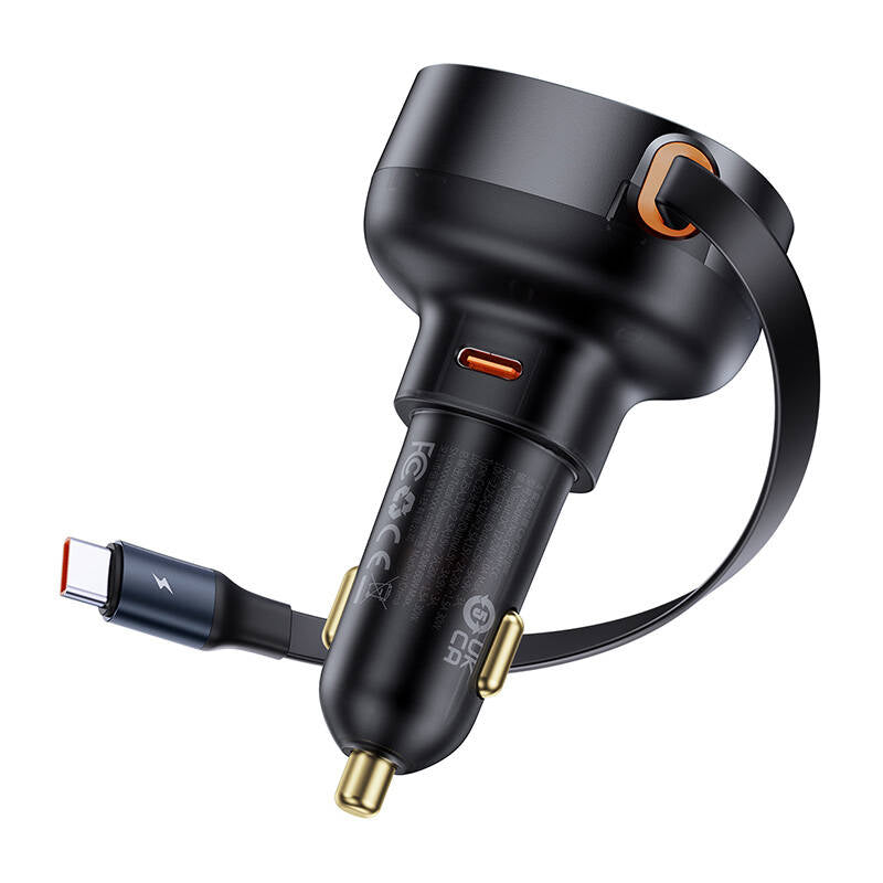 Carregador Baseus Enjoyment Pro Car Charger C+Retractable Type-C Cable 60W Cluster Black