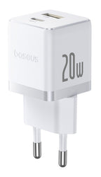 Carregador Palm Fast Charger C+U 20W Eu Moon White (With BASEUS Mini White Cable Usb-C To Usb