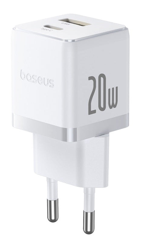Carregador Palm Fast Charger C+U 20W Eu Moon White (With BASEUS Mini White Cable Usb-C To Usb
