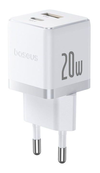 Carregador Palm Fast Charger C+U 20W Eu Moon White (With BASEUS Mini White Cable Usb-C To Usb