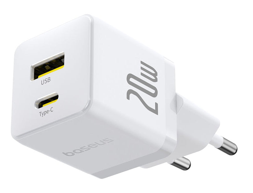 Carregador Palm Fast Charger C+U 20W Eu Moon White (With BASEUS Mini White Cable Usb-C To Usb
