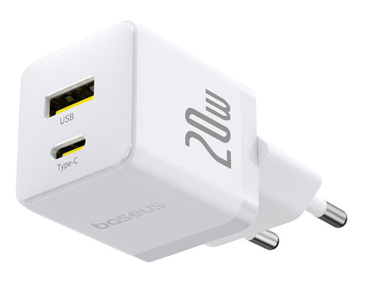 Carregador Palm Fast Charger C+U 20W Eu Moon White (With BASEUS Mini White Cable Usb-C To Usb