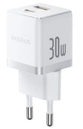 Baseus Carregador Palm Fast Charger C+U 30W Eu Moon White